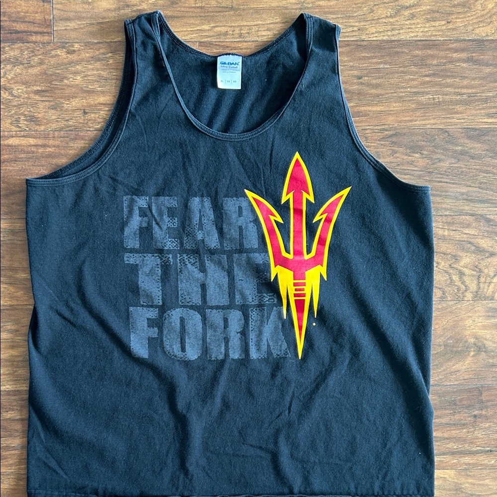 Gildan Black Tank Top with Red and Yellow Graphic Arizona State University